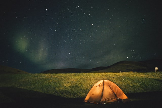 A tent at night